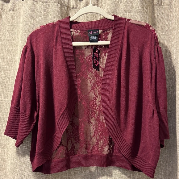 Torrid Sweaters - Torrid | NWT Wine Lace Back Shrug | Size 4